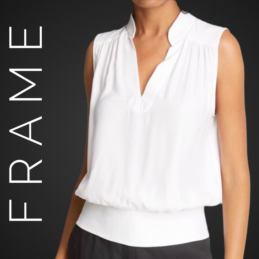 FRAME White Cali Sleeveless Silk Top NEW Large